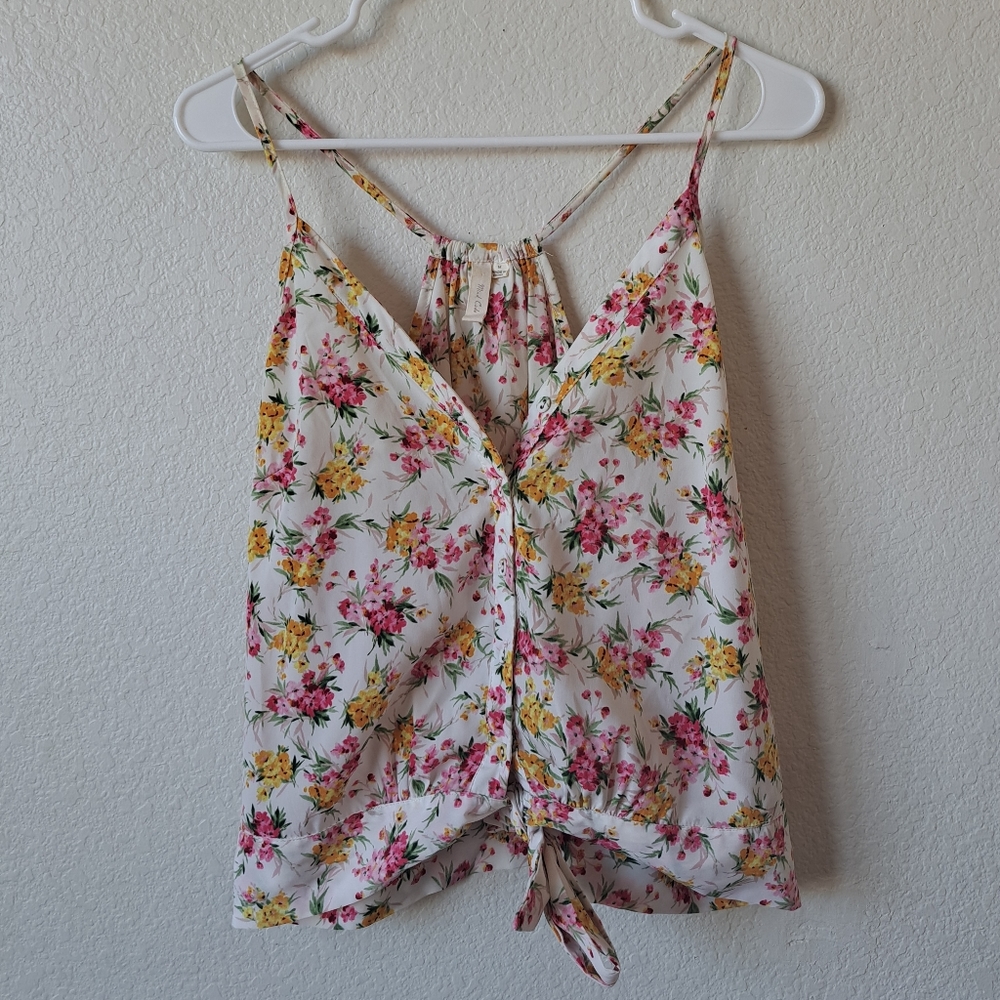 Pink Yellow Floral Tank Top Blouse Size Medium